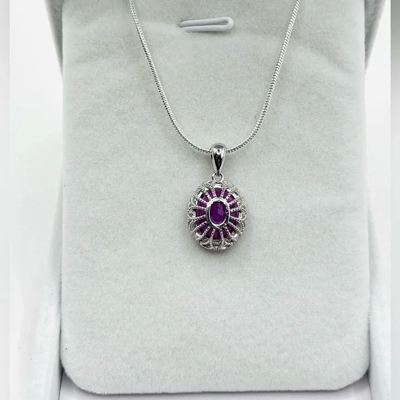 6.38 CT Natural Ruby Sterling Silver Pendant Necklace - Picture 4 of 6